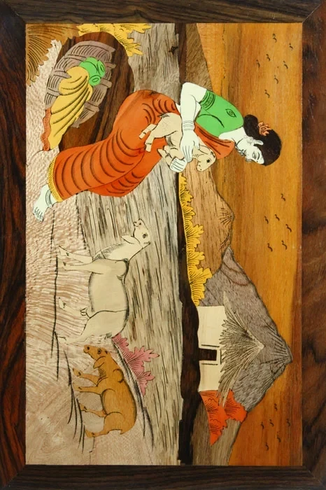 Enchanting Mysore Rosewood Inlay Art: Goat Grazing (18x12 inches)