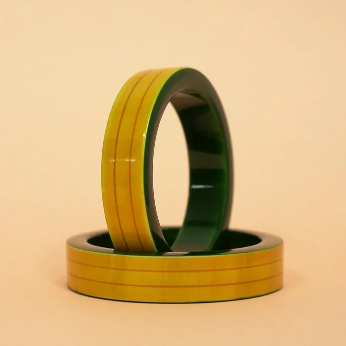 Channapatna Eco-friendly Flat Grooved Yellow with Olive Green Bangle (4pcs)